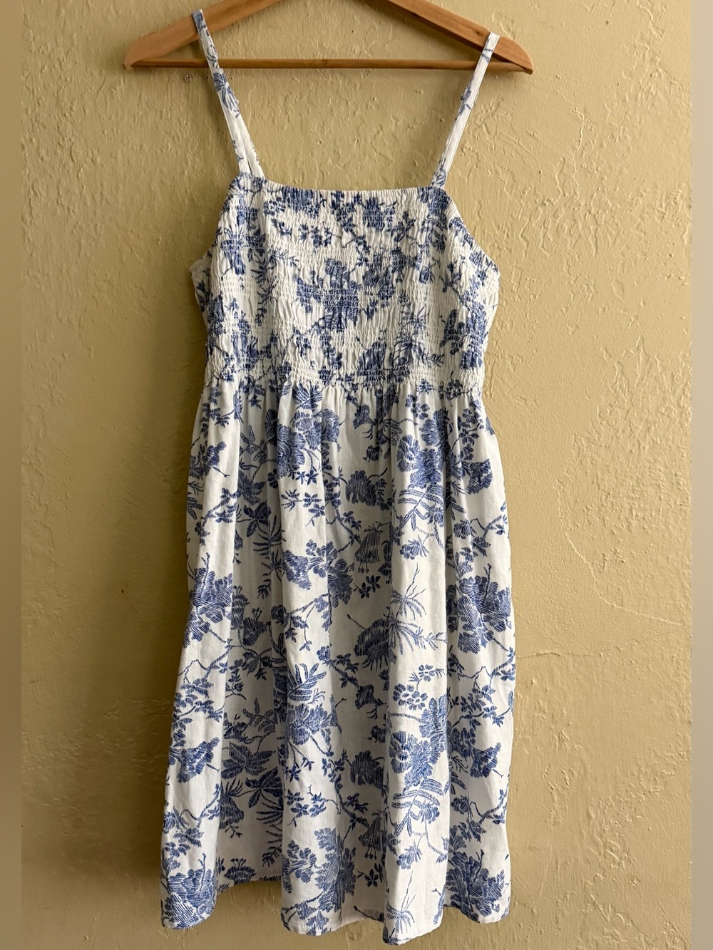 Blue & White Floral Smocked Linen Blend Sundress - Picture 1 of 5
